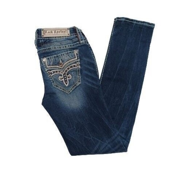 Rock Revival Priya Women’s Size 27 Straight Leg Distressed Rhinestones Jeans - Picture 11 of 12